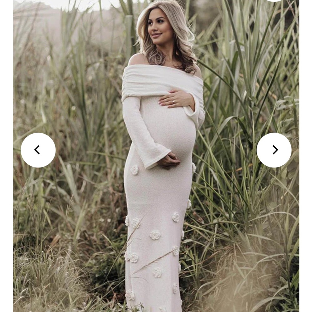 Off-Shoulder Cream Maternity Maxi Dress